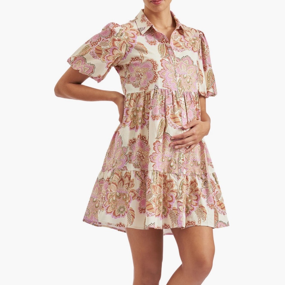 Ripe Maternity Hope Print Linen Dress